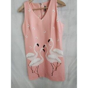 Julian Taylor Dress 14 Pink Floral Flamingo Sleeveless V Neck Back Zip